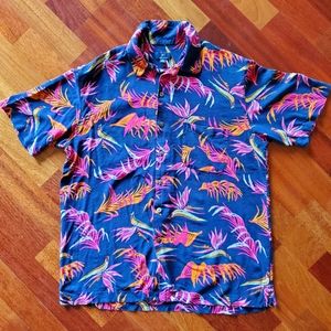 GEORGE Blue Orange and Pink Hawaiian Button Up